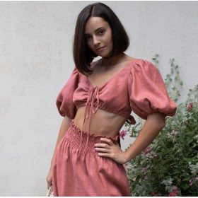 Guava tie back top Una with puff sleeve Guava tie back top Una with puff sleeve