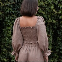 Taupe smocked puff sleeve top Bree
