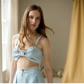 Linen light blue bustier crop top Eva