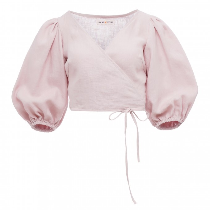 Linen blush pink crop top wrap blouses Fay